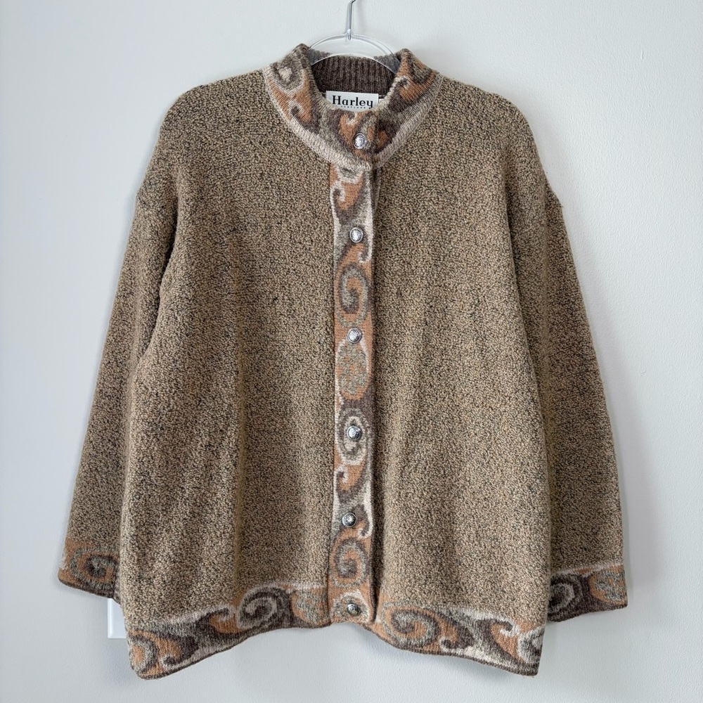 Harley of Scotland Beige Merino Wool Blend Cardigan Made in Scotland